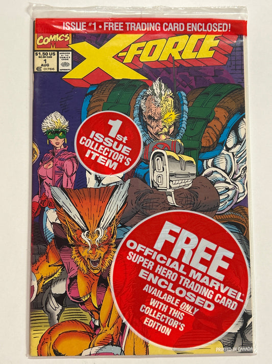 MARVEL COMICS X-FORCE 1 (1991) POLYBAGGED REVERSE CAP UPC WITH DEADPOOL CARD NEAR MINT CONDITION