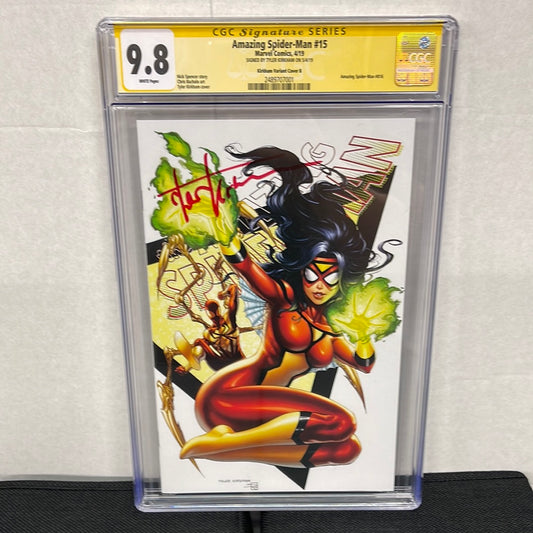 MARVEL COMICS AMAZING SPIDER-MAN 15 CGC 9.8 SIGNED BY TYLER KIRKHAM VARIANT COVER B