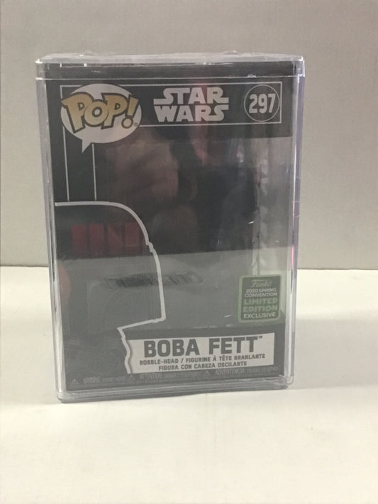 FUNKO POP STAR WARS #297 BOBA FETT LIMITED EDITION (2020 SPRING CONVENTION EXCLUSIVE) ~ SEALED IN HARD PROTECTOR!