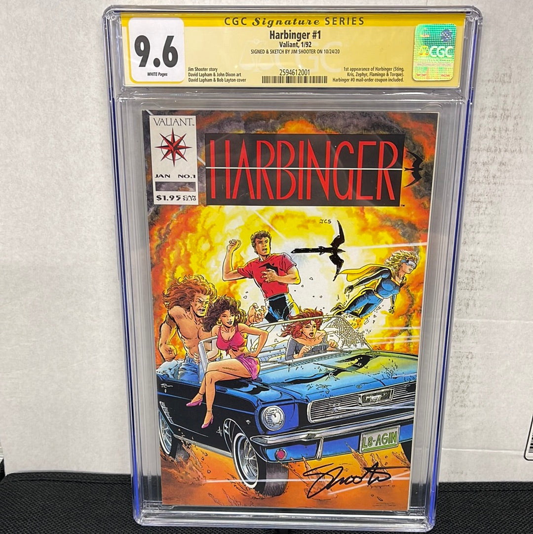 VALIANT COMICS HARBINGER #1 CGC 9.6 SIGNED AND SKETCHED BY JIM SHOOTER