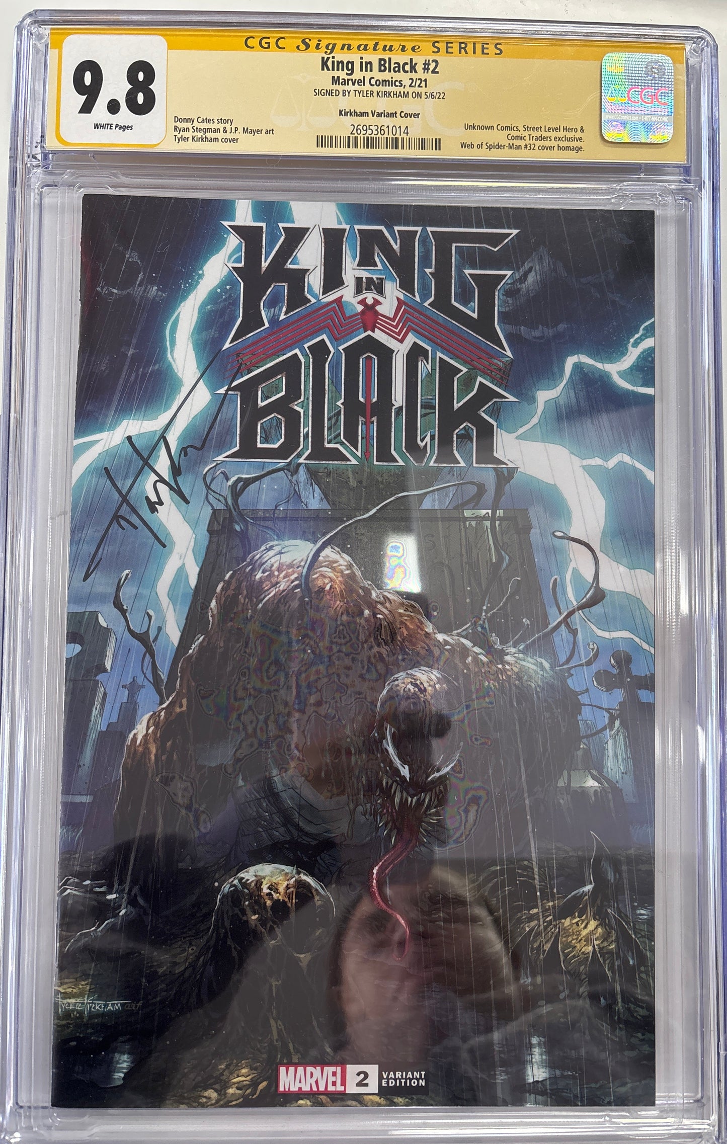 CGC SIGNATURE SERIES 9.8 MARVEL COMICS KING IN BLACK #2 KIRKHAM VARIANT COVER SIGNED BY TYLER KIRKHAM