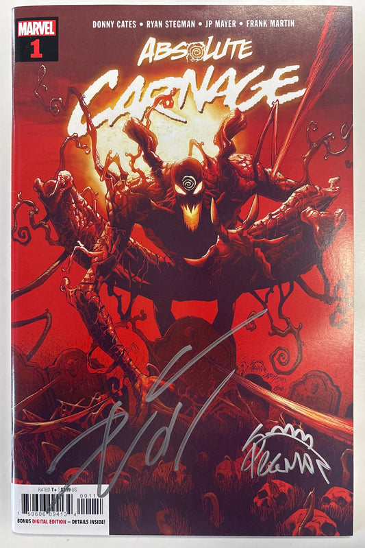 MARVEL ABSOLUTE CARNAGE #1 SIGNED BY DONNY CATES & RYAN STEGMAN WITH CERTIFICATE OF AUTHENTICITY