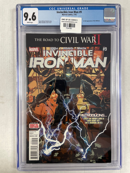 INVINCIBLE IRON MAN #9 CGC 9.6 (2016, MARVEL KEY COMIC) 1st APPEARANCE OF RIRI WILLIAMS!