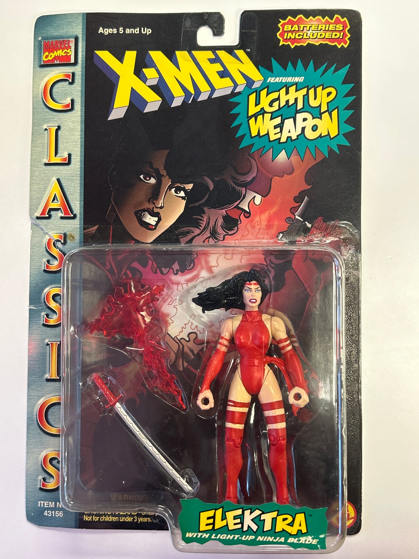 TOYBIZ MARVEL COMICS CLASSICS X-MEN ELEKTRA LIGHT UP WEAPON FIGURE IN LIGHT PLAY BOX