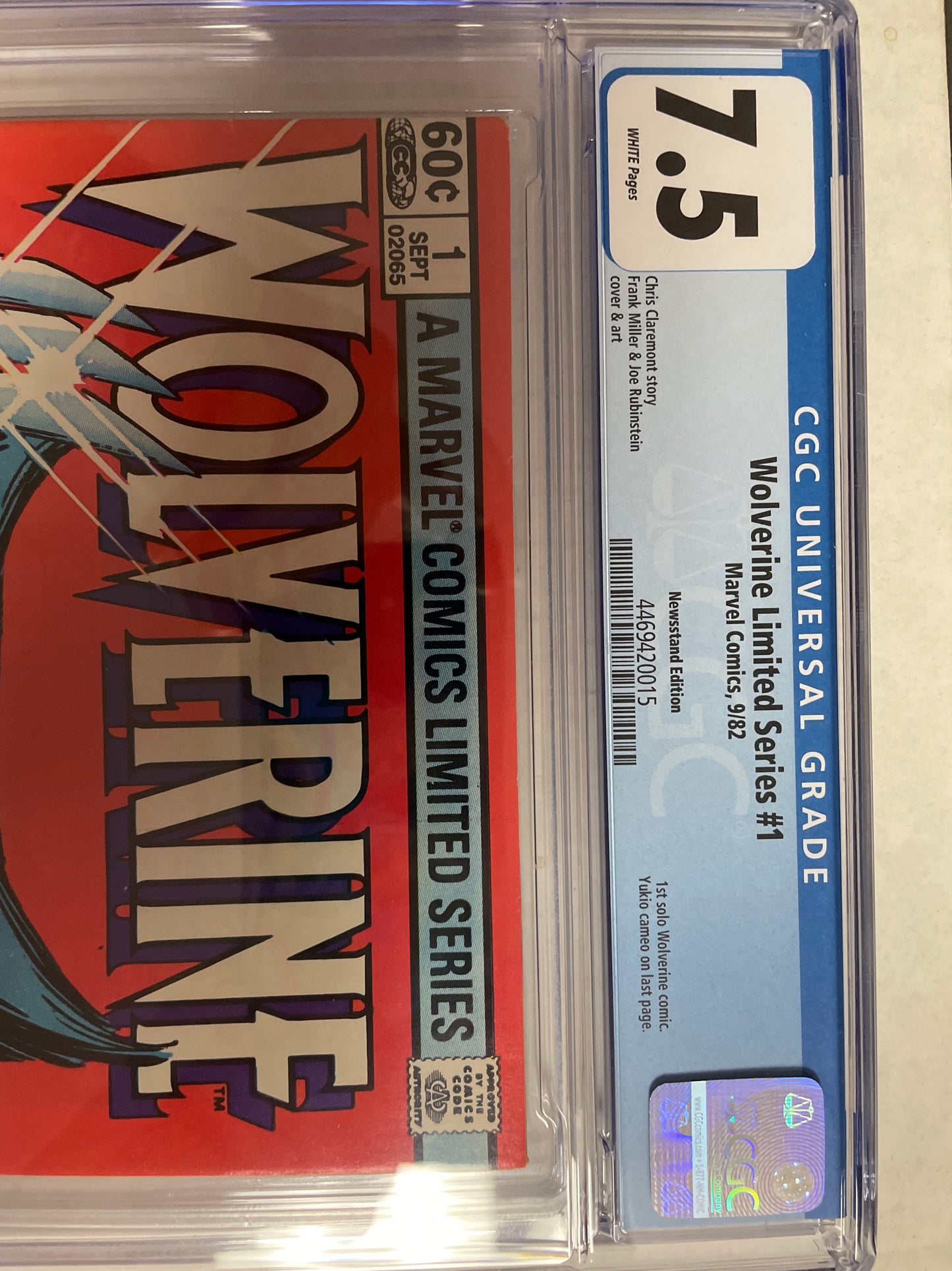 WOLVERINE LIMITED SERIES #1 NEWSSTAND CGC 7.5 WP (1982, MARVEL KEY COMIC 🔑) ICONIC FRANK MILLER COVER!