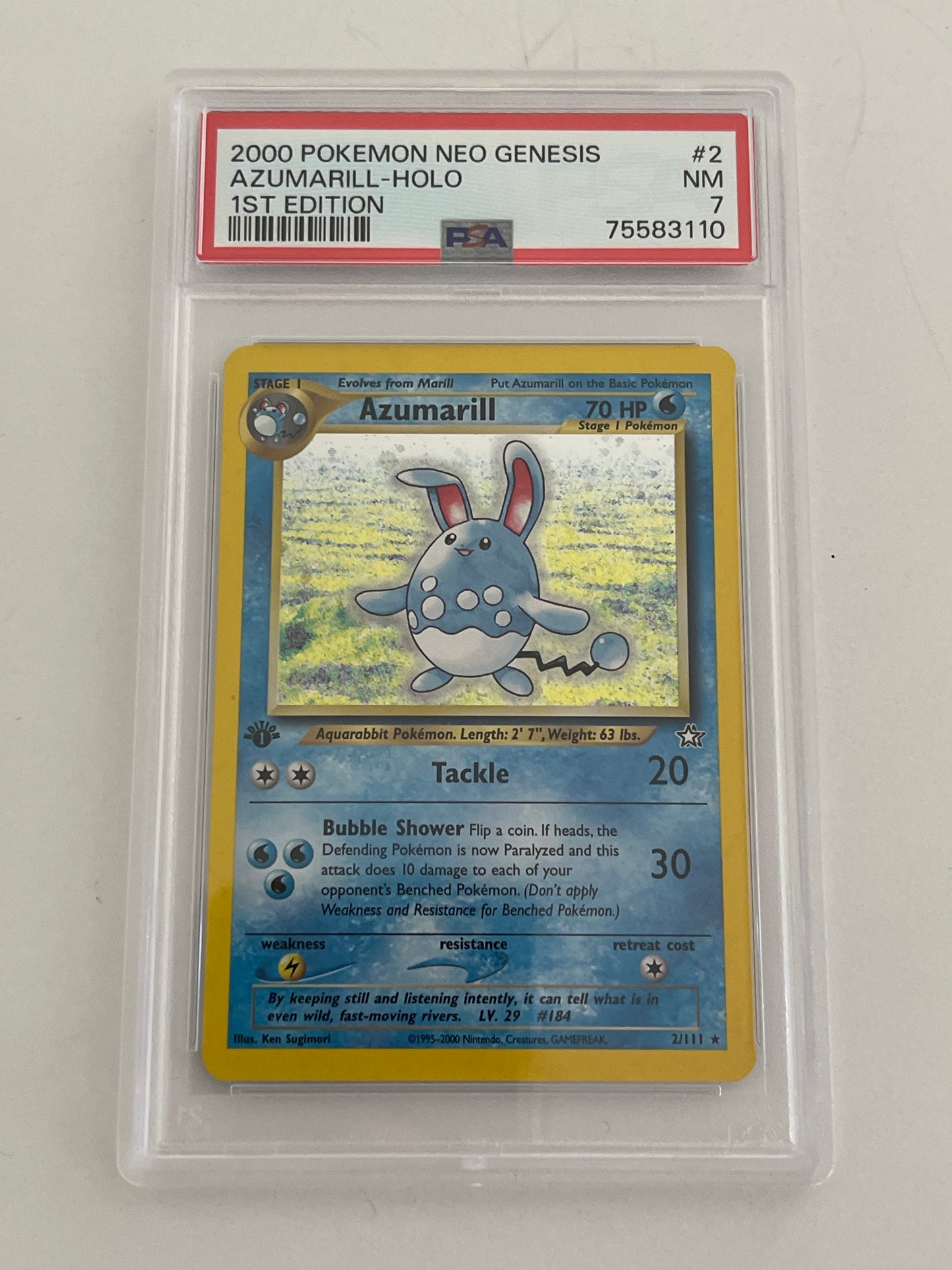 2000 POKEMON NEO GENESIS AZUMARILL HOLO 1st EDITION PSA 7