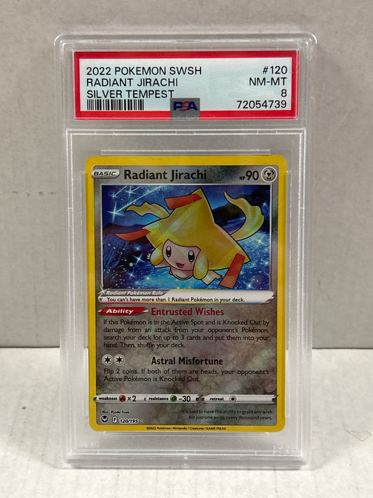 2022 POKEMON SWORD & SHIELD SILVER TEMPEST JIRACHI #120 PSA 8