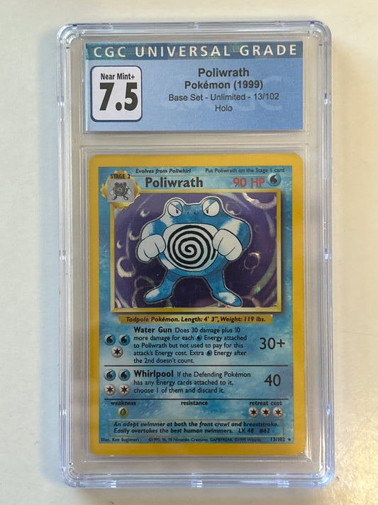 POKEMON TCG POLIWRATH BASE SET UNLIMITED (1999) CGC 7.5