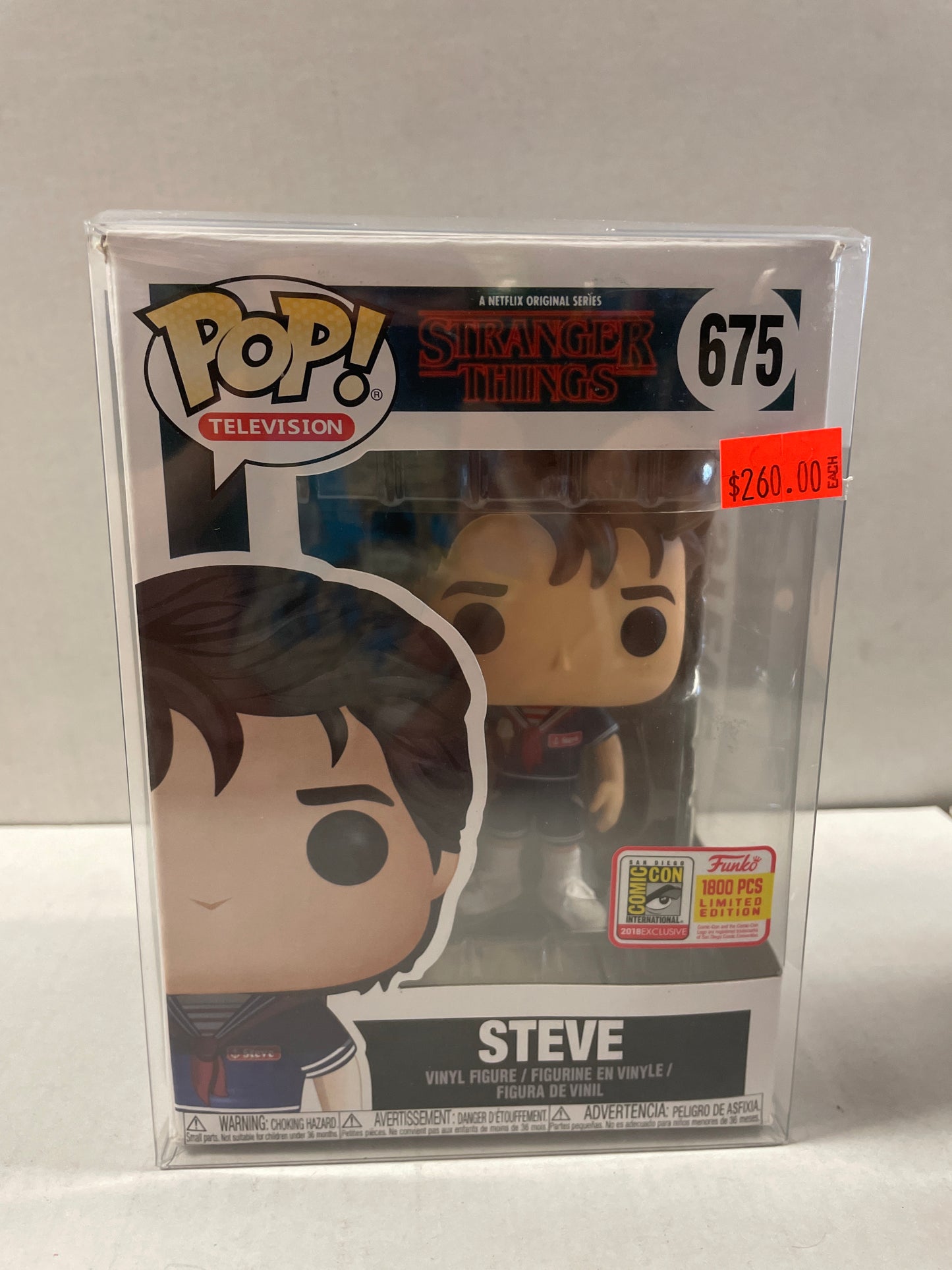 FUNKO POP TELEVISION - STRANGER THINGS #675 STEVE !! (SDCC 2018 LIMITED EDITION VHTF ! 1 of ONLY 1800 MADE) VERY GOOD CONDITION!!