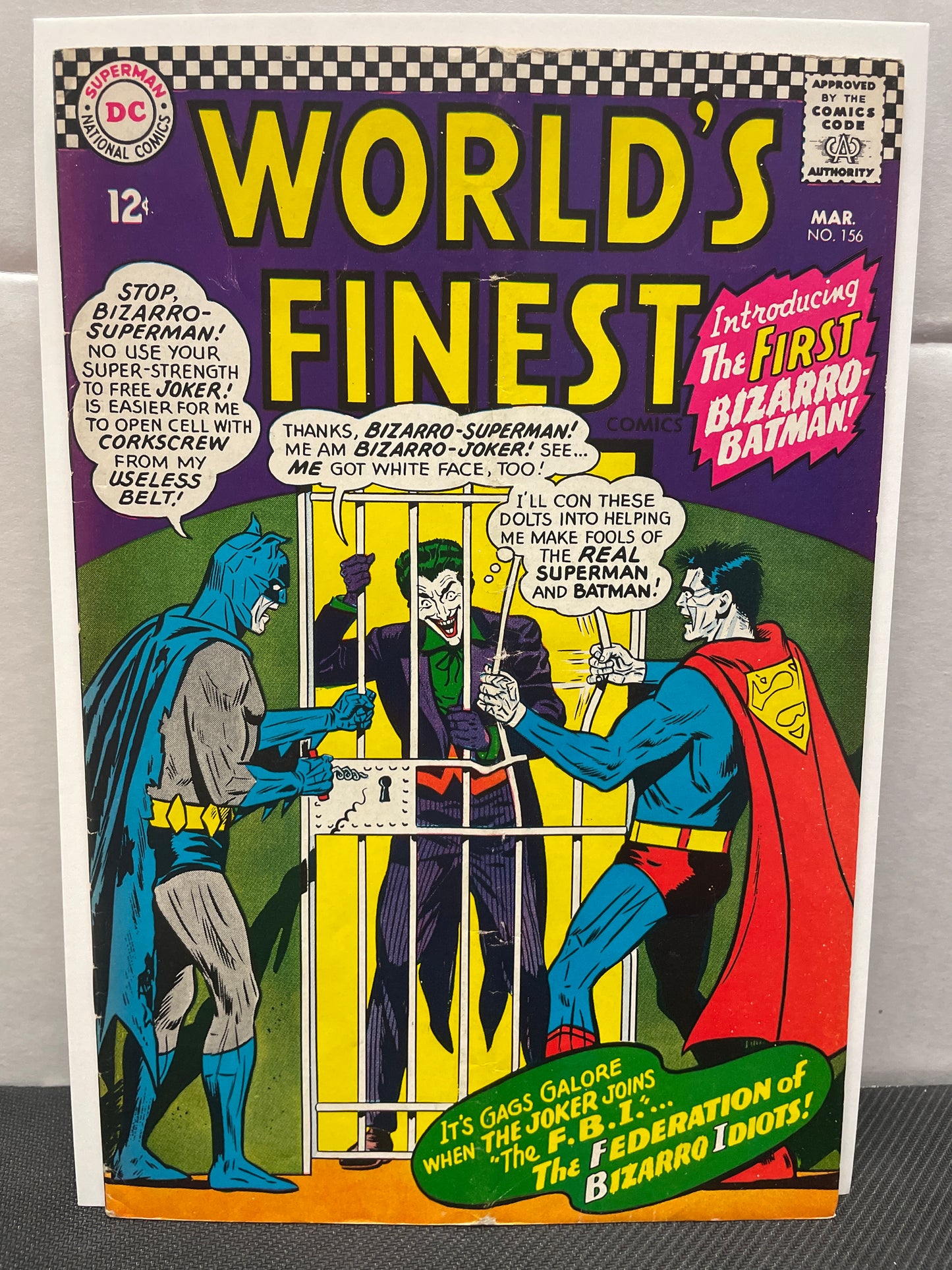 WORLD’S FINEST #156 (1966 DC SILVER AGE KEY, 1st BIZARRO BATMAN APPEARANCE!) FINE+