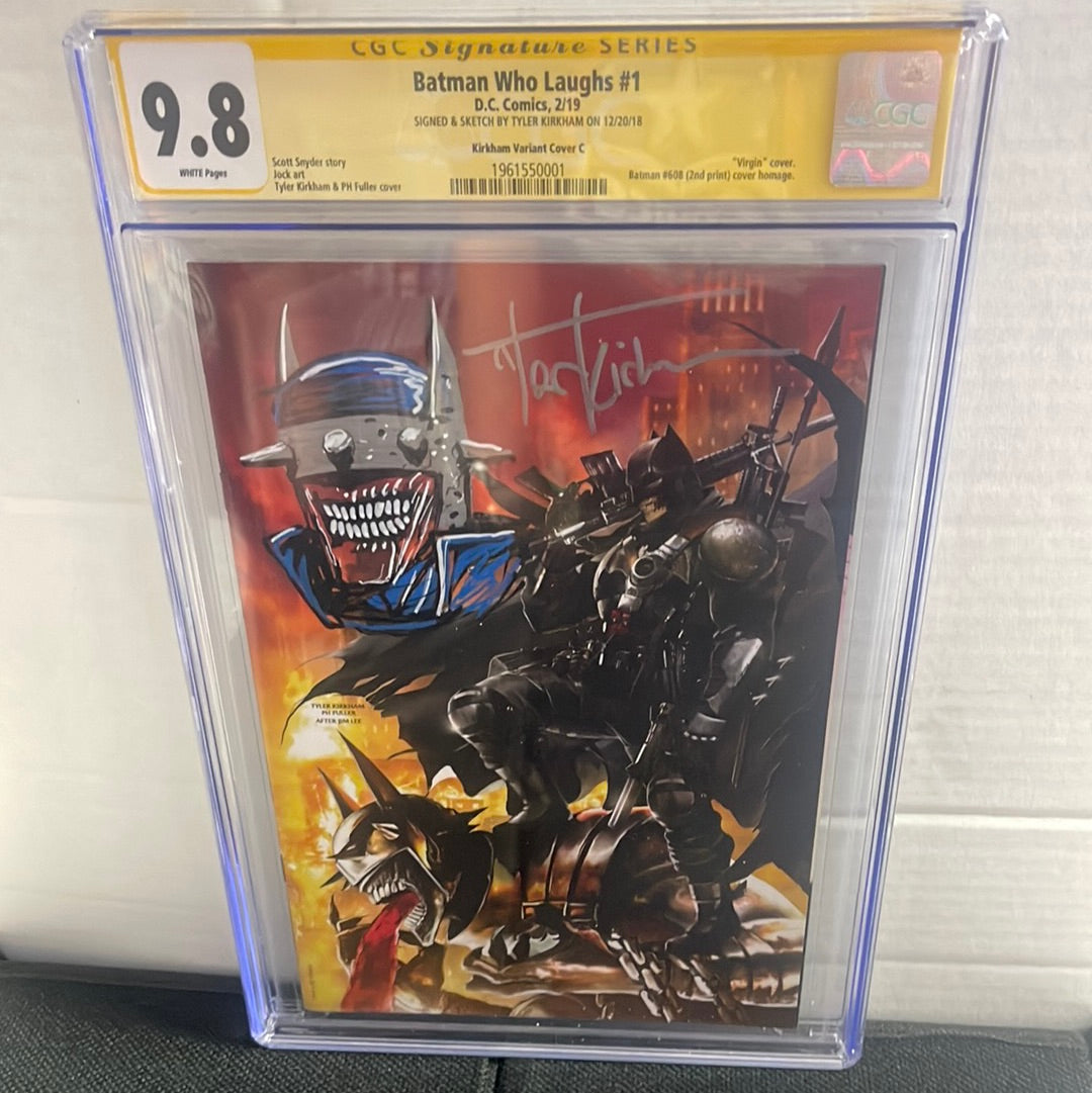 DC COMICS, BATMAN WHO LAUGHS #1 (2019), KIRKHAM VIRGIN VARIANT C, SS CGC 9.8 WP, SIGNED W/ COLOR SKETCH BY: TYLER KIRKHAM!!