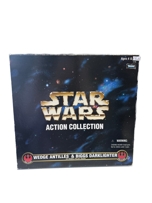 STAR WARS ACTION COLLECTION WEDGE ANTILLES AND BIGGS DARKLIGHTER IN REBEL PILOT GEAR ACTION FIGURES KENNER