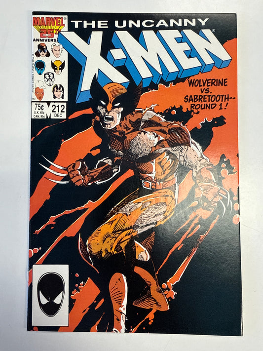 MARVEL COMICS UNCANNY X-MEN #212 SABERTOOTH VS WOLVERINE FIRST FIGHT ROUND 1