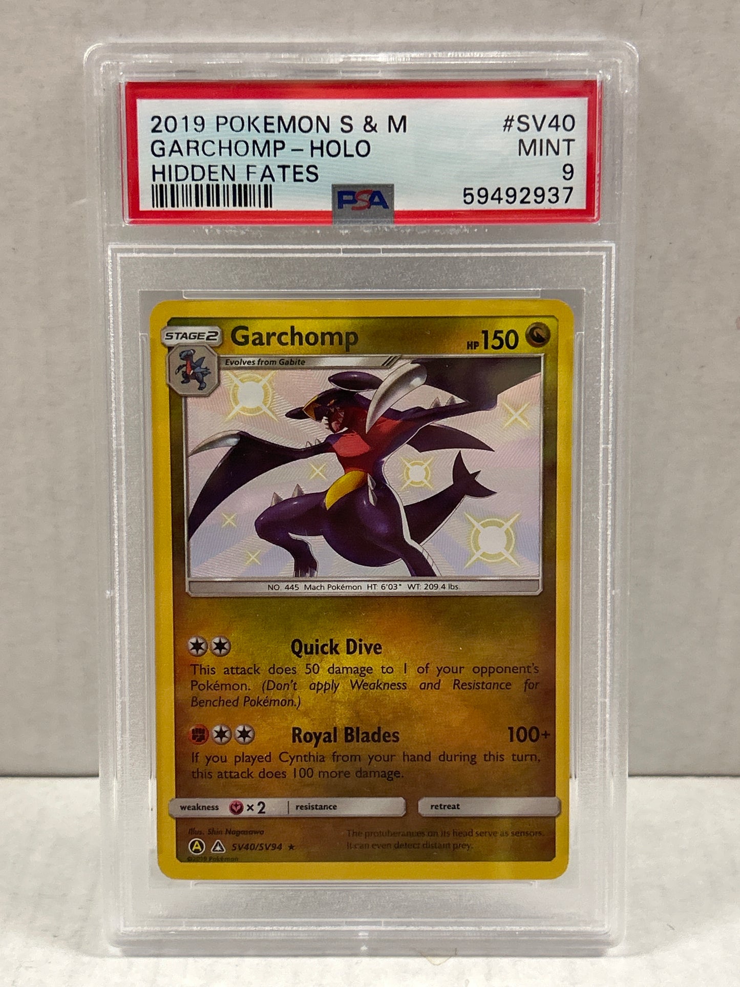 2019 POKEMON SWORD & SHIELD HIDDEN FATES GARCHOMP HOLO #SV40 PSA 9