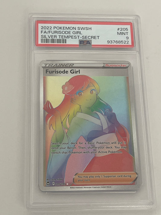 2022 POKEMON SWORD & SHIELD FURISODE GIRL SILVER TEMPEST SECRET RAINBOW FOIL PSA 9