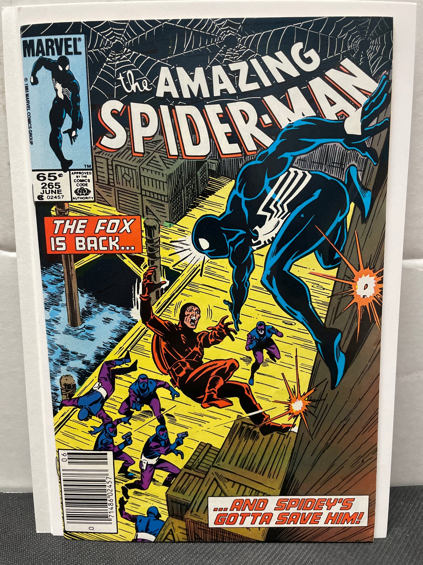 AMAZING SPIDER-MAN #265 NEWSSTAND (1985, BIG KEY!) NM- , 1st APPEARANCE OF SILVER SABLE & 2nd BLACK FOX!