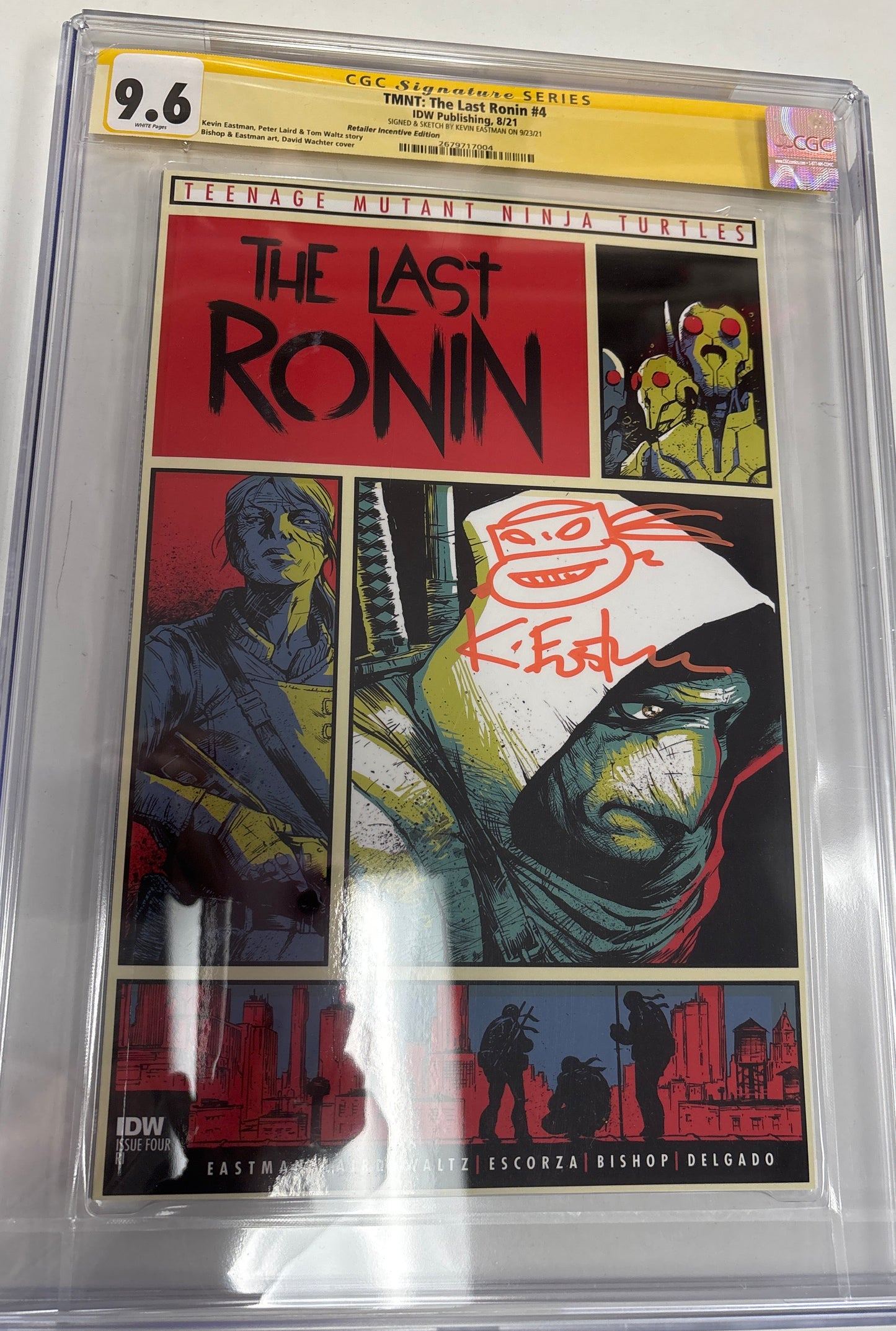 CGC SIGNATURE  SERIES 9.6 IDW PUBLISHING TMNT THE LAST RONIN #4 8/21 SIGNED AND SKETCH BY KEVIN EASTMAN