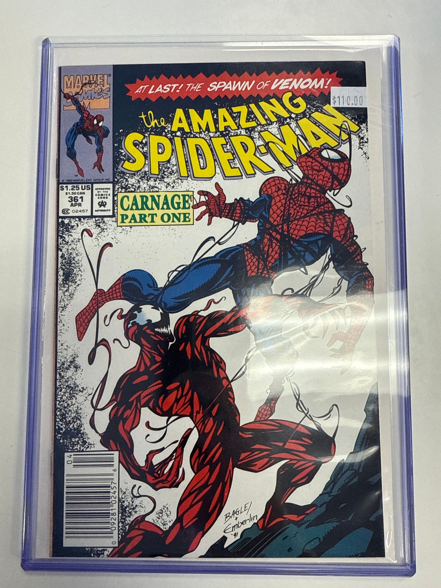 MARVEL COMICA THE AMAZING SPIDER-MAN #361 first carnage cover 1print white background