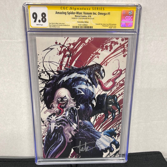 AMAZING SPIDER-MAN: VENOM INC. OMEGA #1 SS CGC 9.8 (2018, ECCC EXCLUSIVE VARIANT & SIGNED BY TYLER KIRKHAM!)