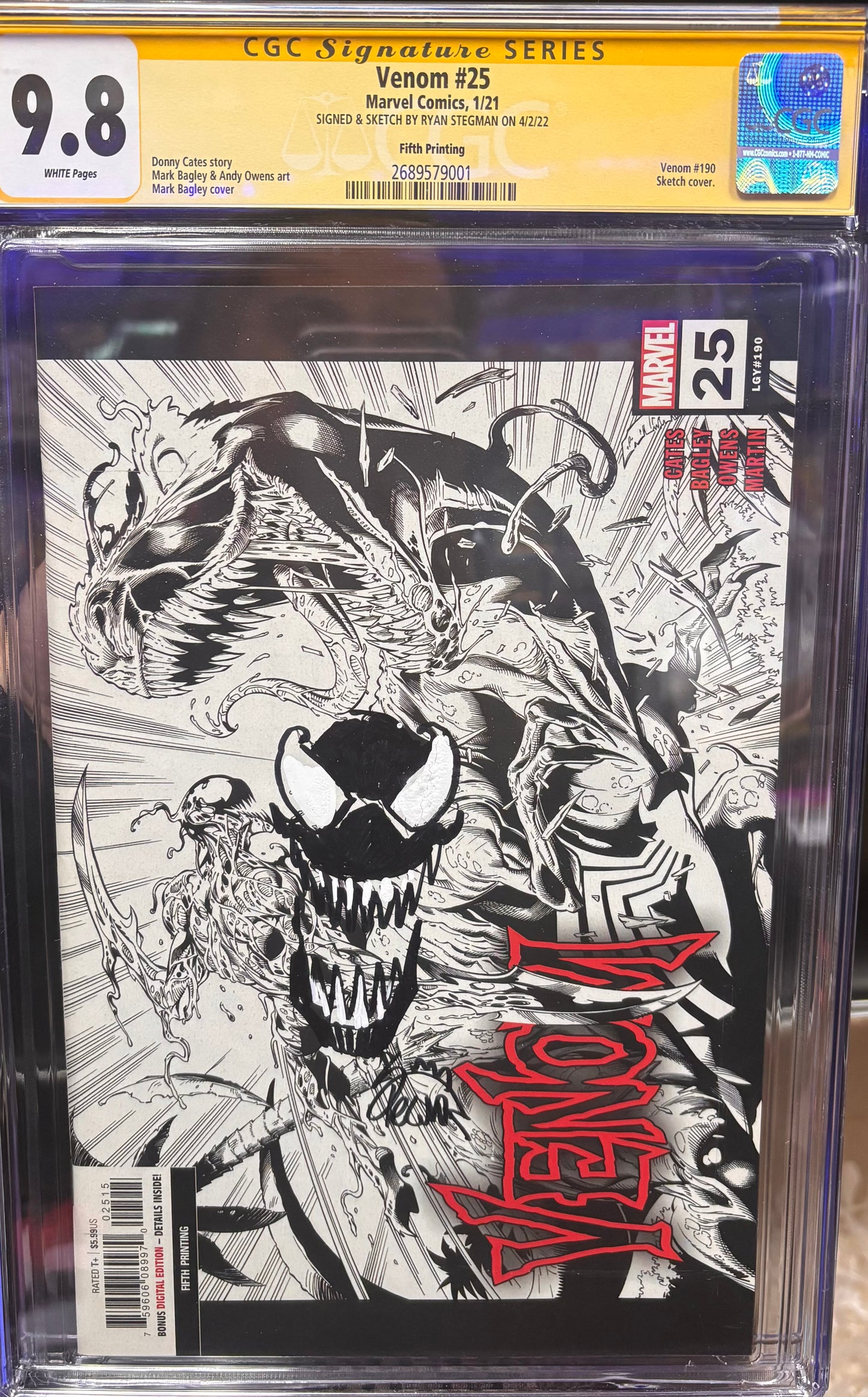 CGC 9.8 MARVEL VENOM #25 SIGNED AND SKETCH BY RYAN STEGMAN