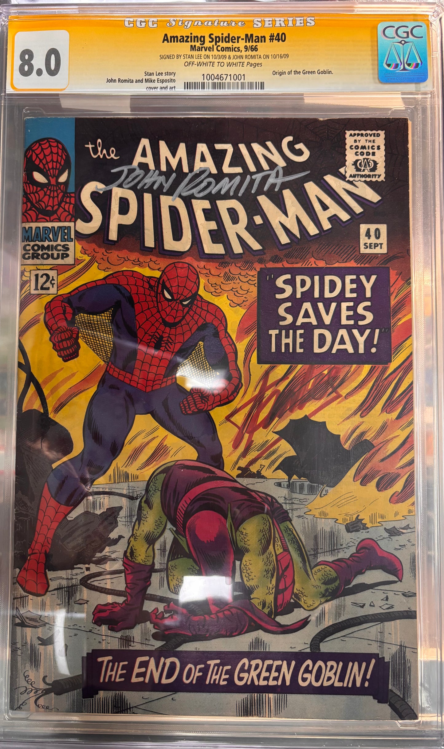 8.0 CGC SIGNATURE SERIES AMAZING SPIDER-MAN #40 SIGNED BY STAN LEE & JOHN ROMITA