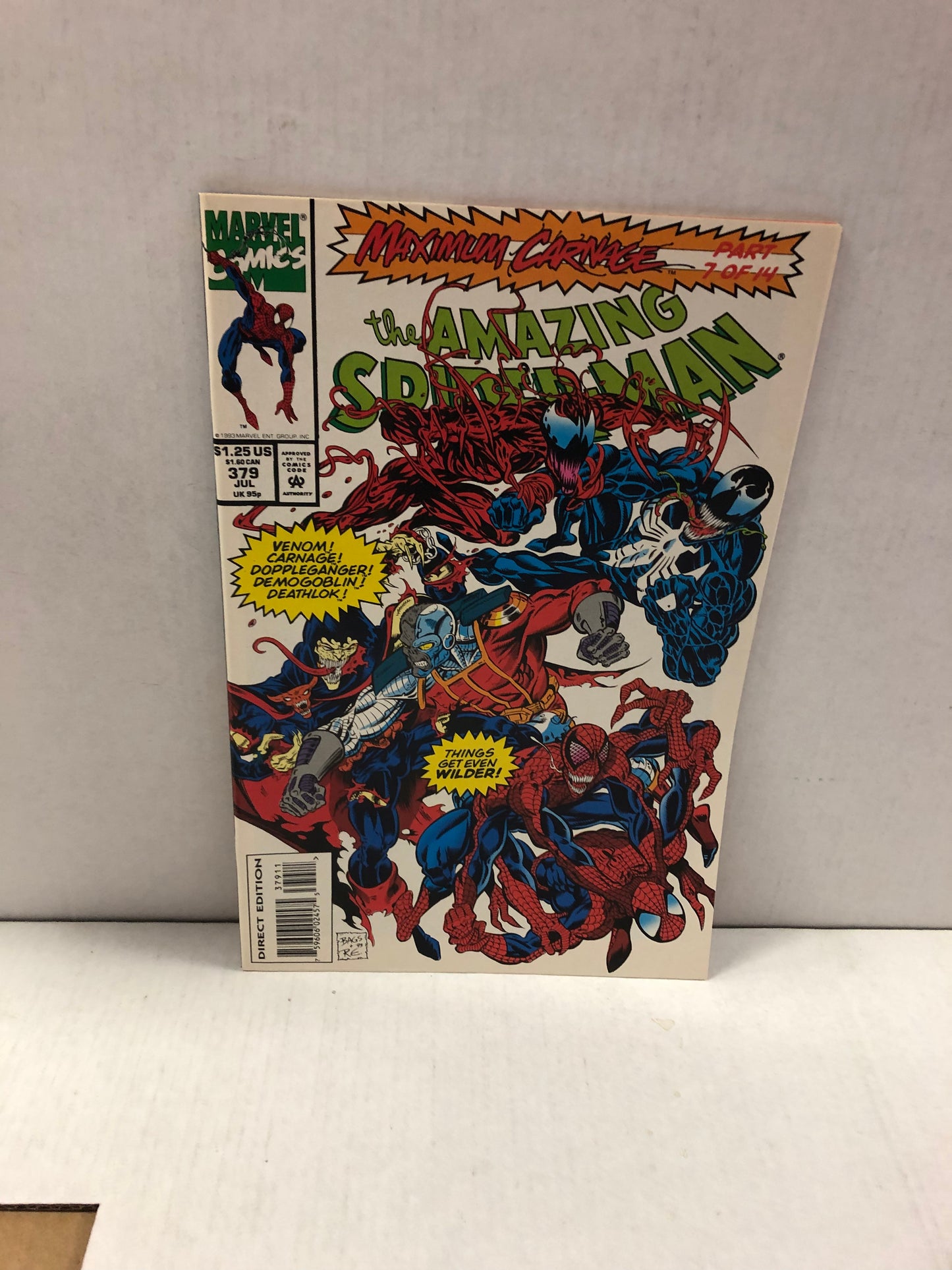 MARVEL COMICS THE AMAZING SPIDER-MAN 379 MAXIMUM CARNAGE PART 7 VF/VF+ WP