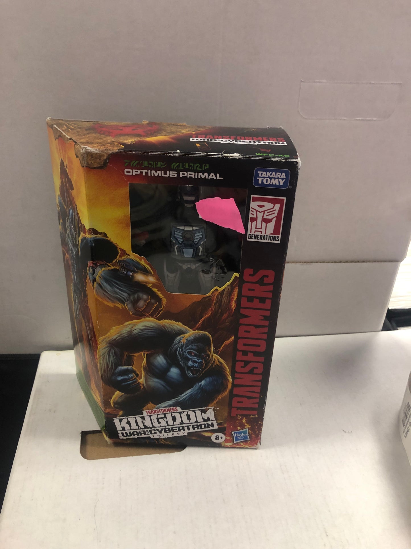 HASBRO TRANSFORMERS KINGDOM WAR FOR CYBERTRON TRILOGY OPTIMUS PRIMAL OKAY CONDITION TEAR ON FRONT OF BOX