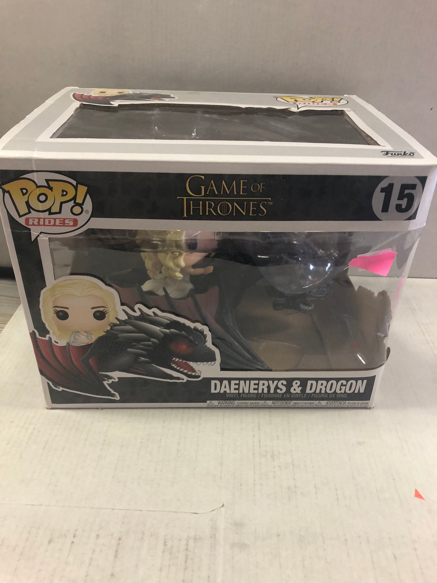 FUNKO POP RIDES GAME OF THRONES 15 DAENERYS AND DROGON OKAY CONDITION DENT IN SIDE OF BOX AND SMALL TEARS ON BOX