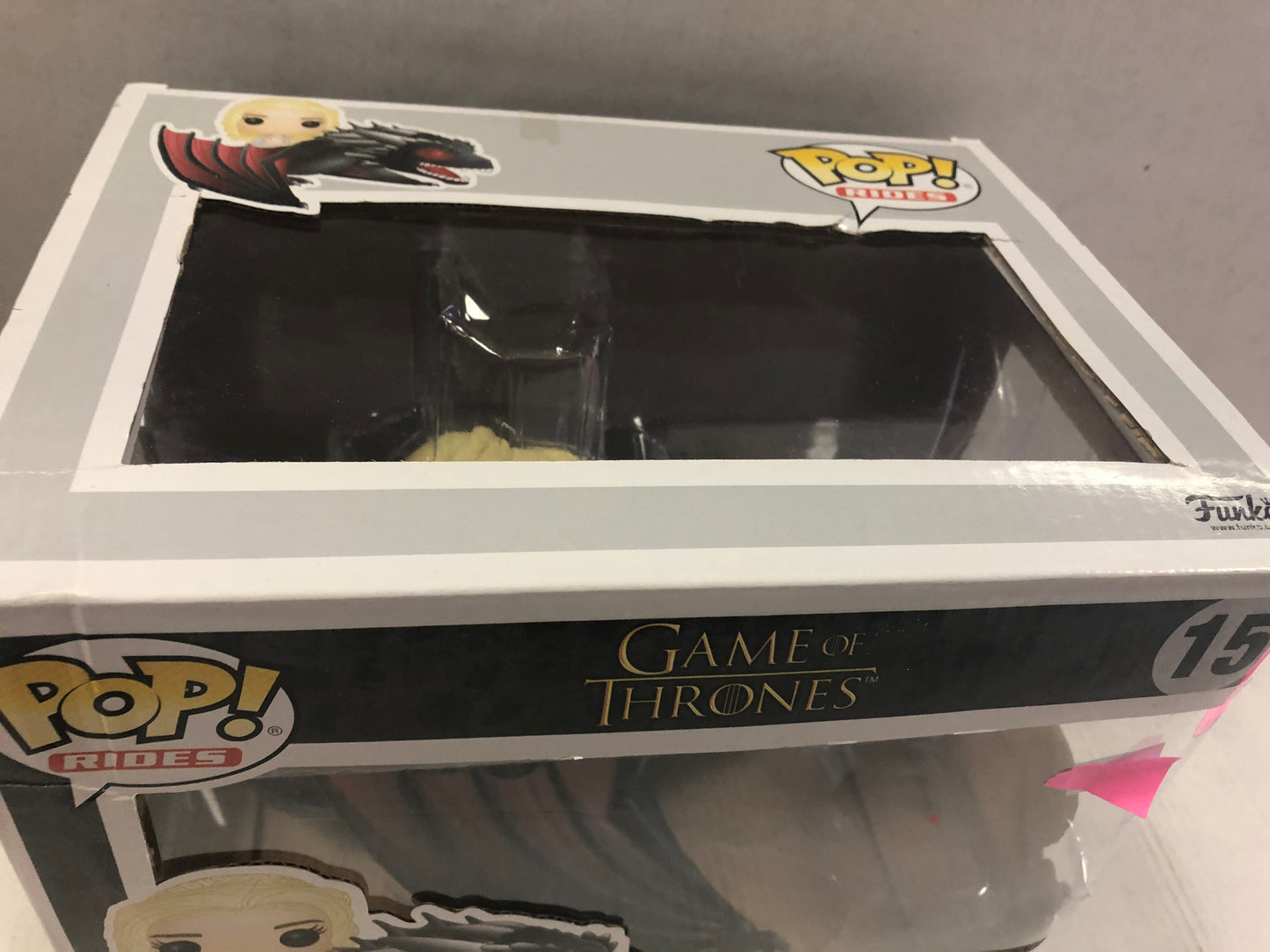 FUNKO POP RIDES GAME OF THRONES 15 DAENERYS AND DROGON OKAY CONDITION DENT IN SIDE OF BOX AND SMALL TEARS ON BOX