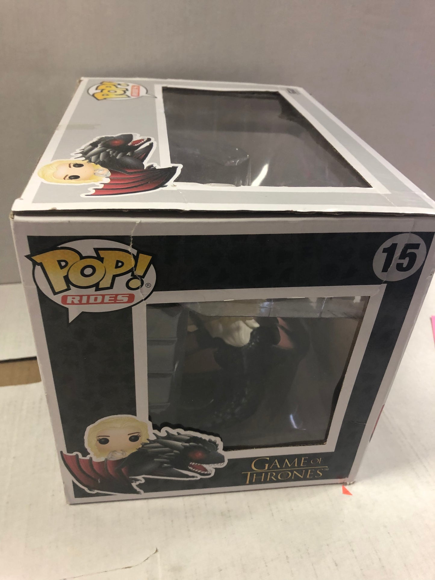 FUNKO POP RIDES GAME OF THRONES 15 DAENERYS AND DROGON OKAY CONDITION DENT IN SIDE OF BOX AND SMALL TEARS ON BOX