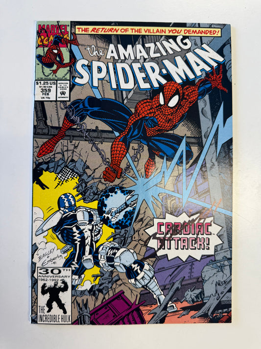 THE AMAZING SPIDER-MAN #359  (1992 VF-) CARNAGE signed BAGLEY