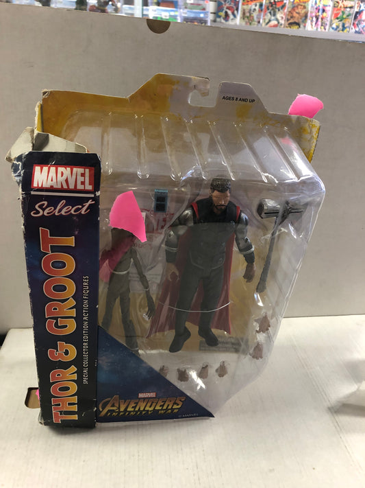 MARVEL SELECT AVENGERS INFINITY WAR THOR AND GROOT POOR CONDITION BOX DAMAGE AND TEARS