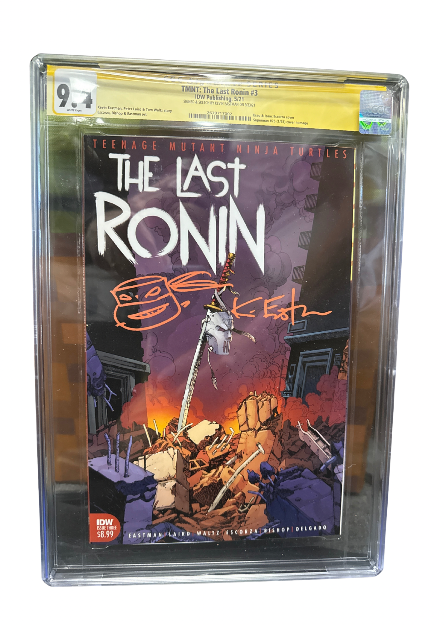 CGC SIGNATURE SERIES IDW PUBLISHING TMNT: THE LAST RONIN #3 SIGNED AND SKETCH BY KEVIN EASTMAN 9.4