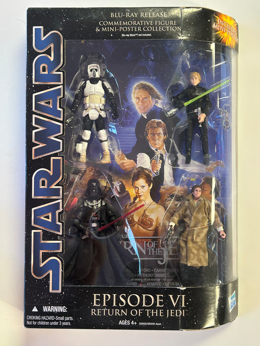 HASBRO STAR WARS EPISODE VI RETURN OF THE JEDI BLU-RAY COMMEMORATIVE FIGURES & POSTER NEW IN BOX NEAR MINT