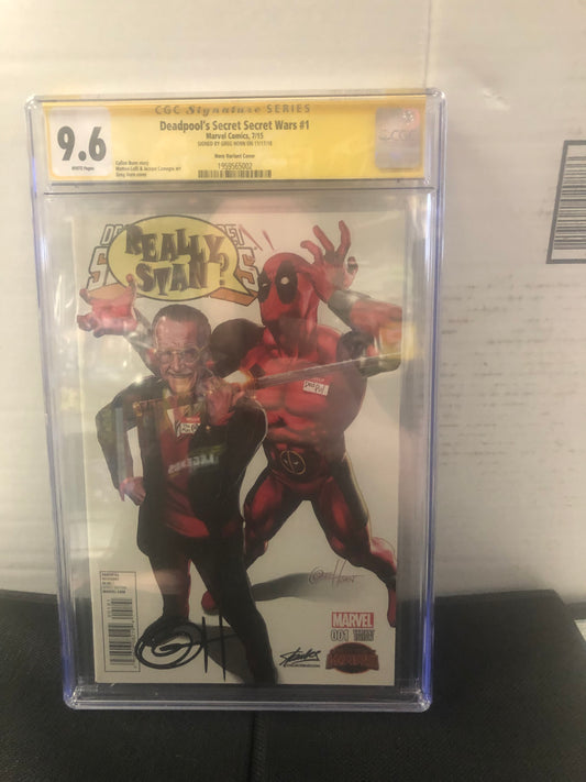 MARVEL COMICS, DEADPOOL’S SECRET WARS #1 (2015), GREG HORN/STAN LEE VARIANT, SS CGC 9.6 WP, SIGNED BY: GREG HORN!