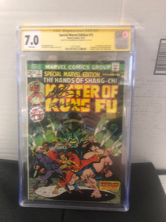 MARVEL COMICS SPECIAL MARVEL EDITION #15 (1973) 1ST APPEARANCE OF SHANG-CHI,  2X SIGNED BY: AL MILGROM AND JIM STARLIN, SS CGC 7.0 WP