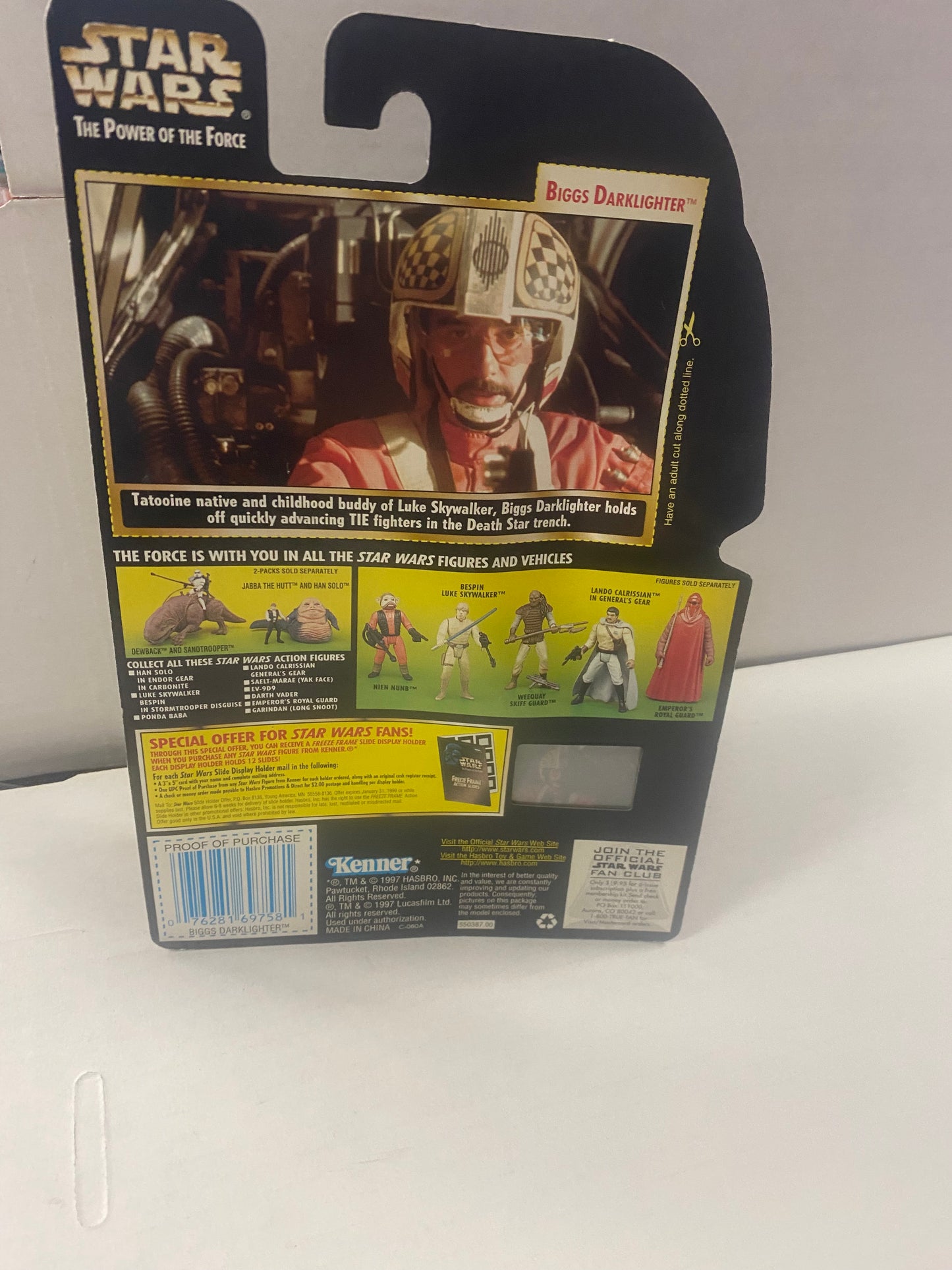 KENNER THE POWER OF THE FORCE (1997) BIGGS DARKLIGHTER WITH FREEZE FRAME SLIDE