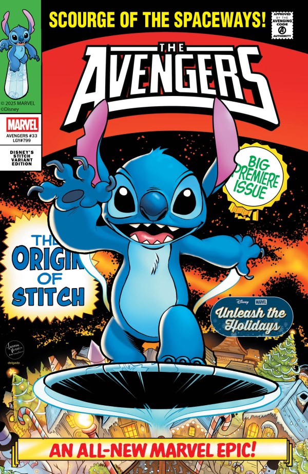 MARVEL COMICS AVENGERS #33 LUCIANO VECCHIO DISNEY STITCH UNLEASH THE HOLIDAYS VARIANT