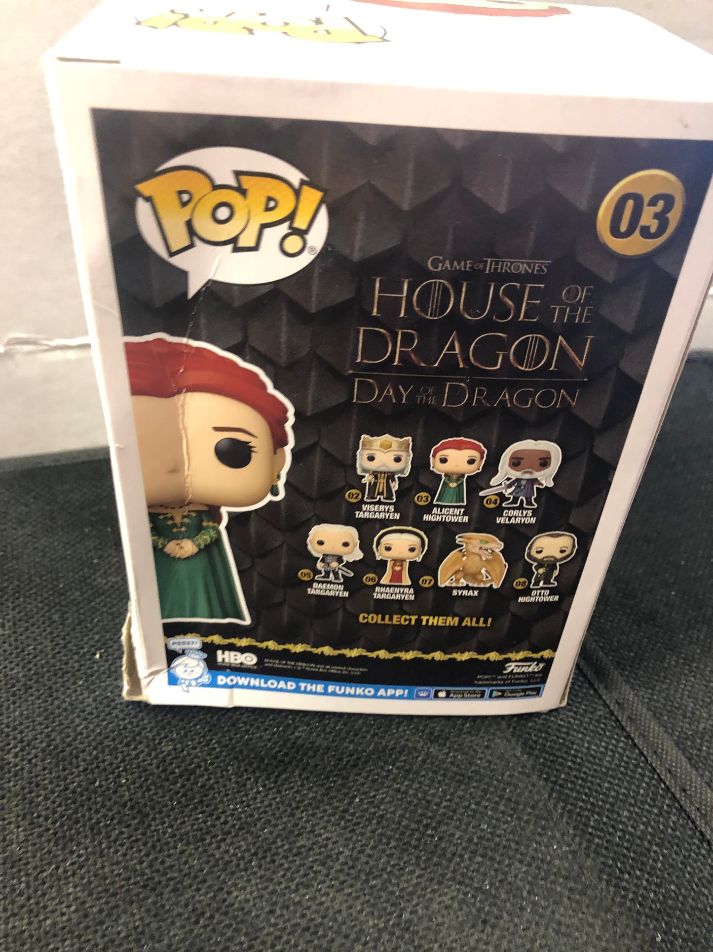 FUNKO POP HOUSE OF DRAGON DAY OF THE DRAGON #03 ALICENT HIGHTOWER POOR CONDITION MULTIPLE TEARS ON BOX