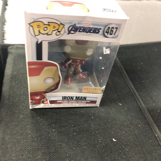 FUNKO POP AVENGERS # 467 IRON MAN LUNCHBOX EXCLUSIVE OKAY CONDITION DENT IN FRONT OF BOX