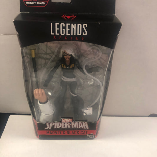 MARVEL LEGENDS SERIES SPIDER-MAN MARVELS BLACK CAT KINGPIN BUILD A FIGURE OKAY CONDITION SMALL TEAR ON FRONT OF BOX