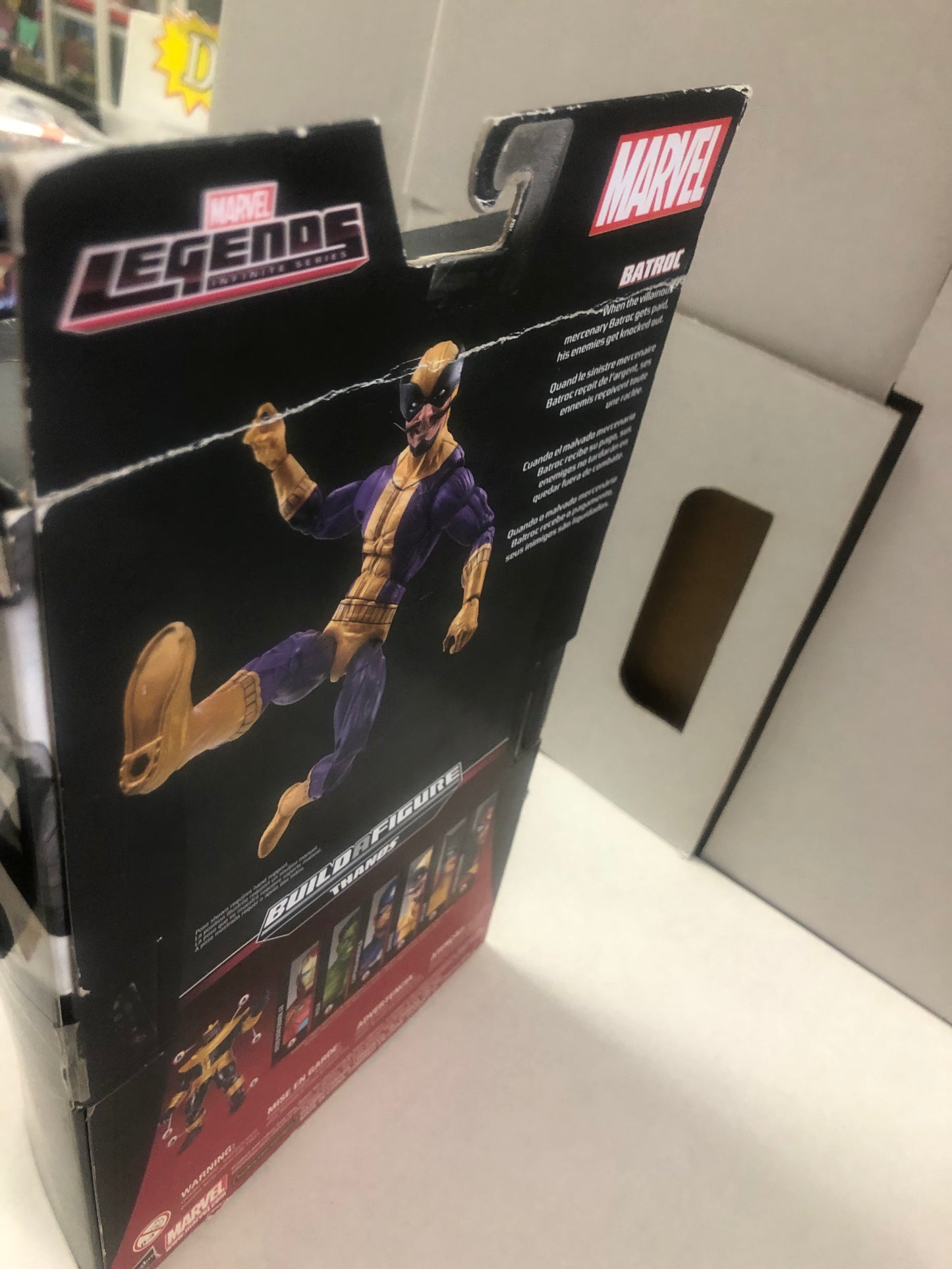 MARVEL LEGENDS SERIES LEGENDS INFINITE SERIES BATROC THANOS BUILD A FIGURE OKAY CONDITION BEND ON BACK OF BOX