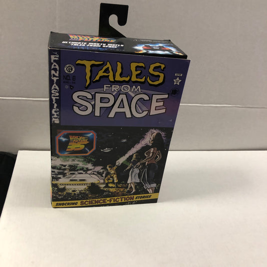 NECA BACK TO THE FUTURE ULTIMATE MARTY MCFLY TALES FROM SPACE OKAY CONDITION TEAR ON BACK OF BOX