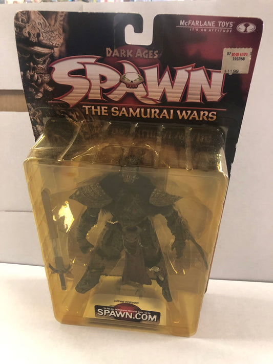 MCFARLANE TOYS DARK AGES SPAWN SAMURAI SPAWN GOOD CONDITION YELLOWING ON FRONT OF BOX