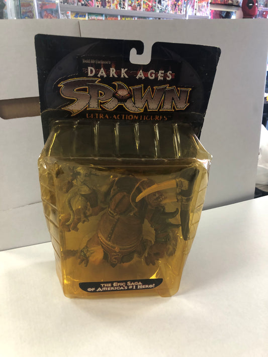MCFARLANE TOYS DARK AGES SPAWN THE OGRE OKAY CONDITION YELLOWING AND BOX DAMAGE ON FRONT OF BOX