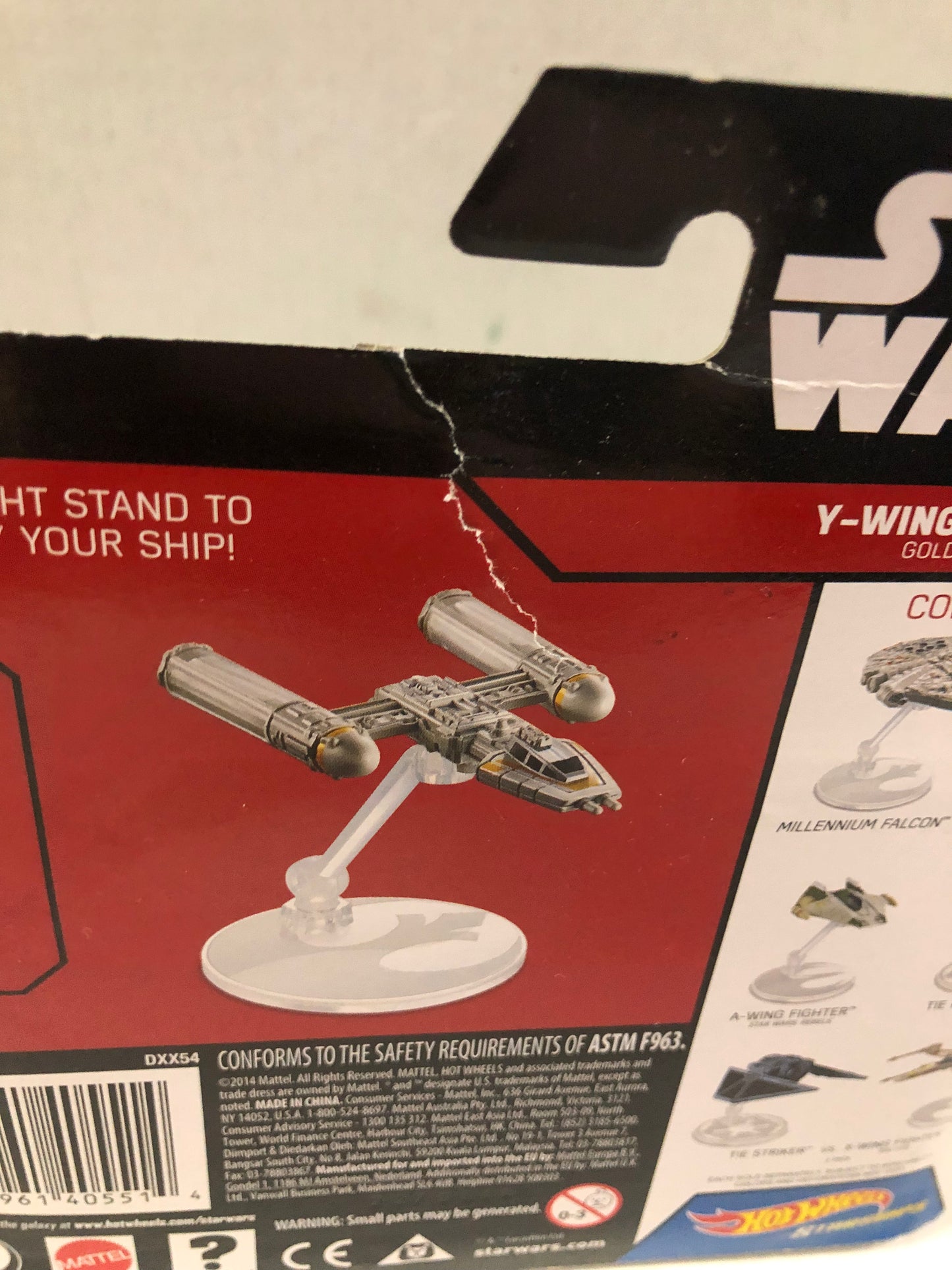 MATTEL HOT WHEELS STAR WARS STARSHIPS Y-WING FIGHTER OKAY CONDITION TEAR ON BACK OF BOX