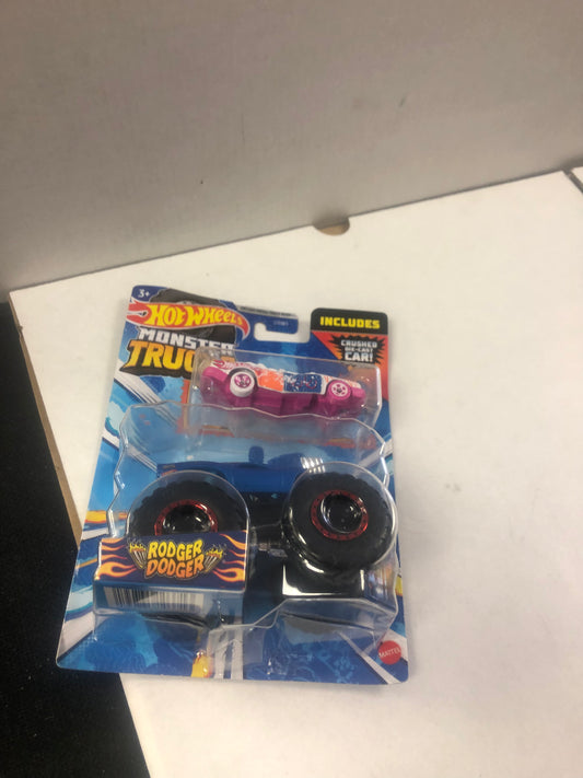 MATTEL HOT WHEELS MONSTER TRUCKS RODGER DODGER POOR CONDITION PLASTIC LOOSE ON FRONT OF BOX AND BOTTOM