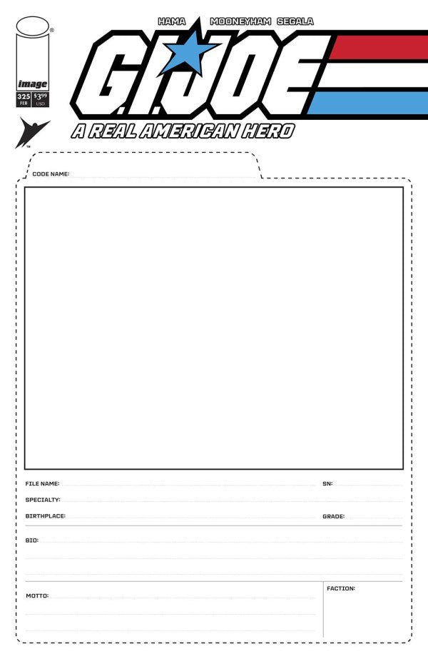 IMAGE COMICS GI JOE A REAL AMERICAN HERO #325 CVR F BLANK SKETCH FILE CARD VAR