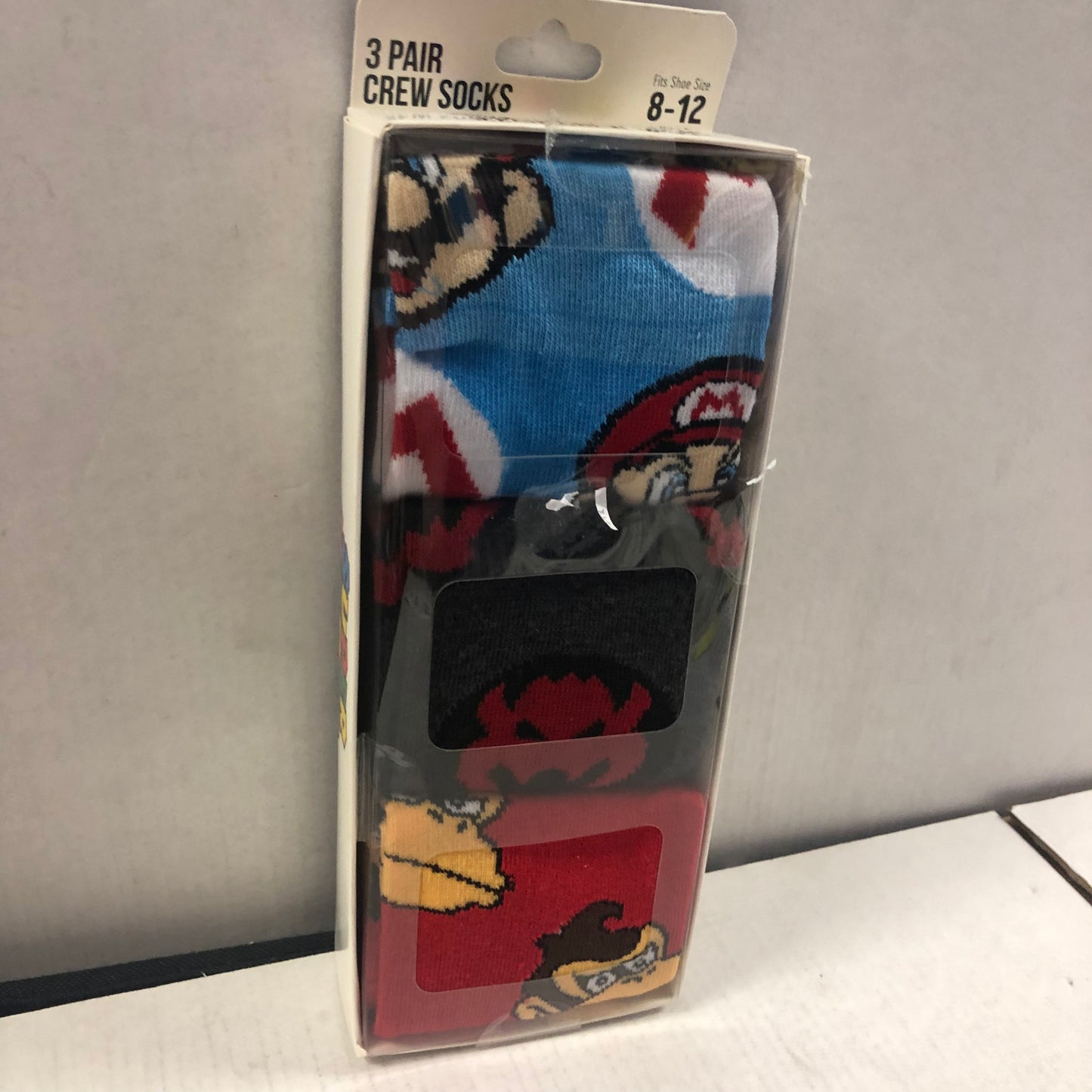 SUPER MARIO CREW SOCK 3 PACK SIZE 8-12