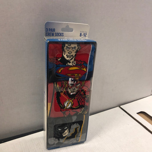 JUSTICE LEAGUE CREW SOCK 3 PACK SIZE 8-12